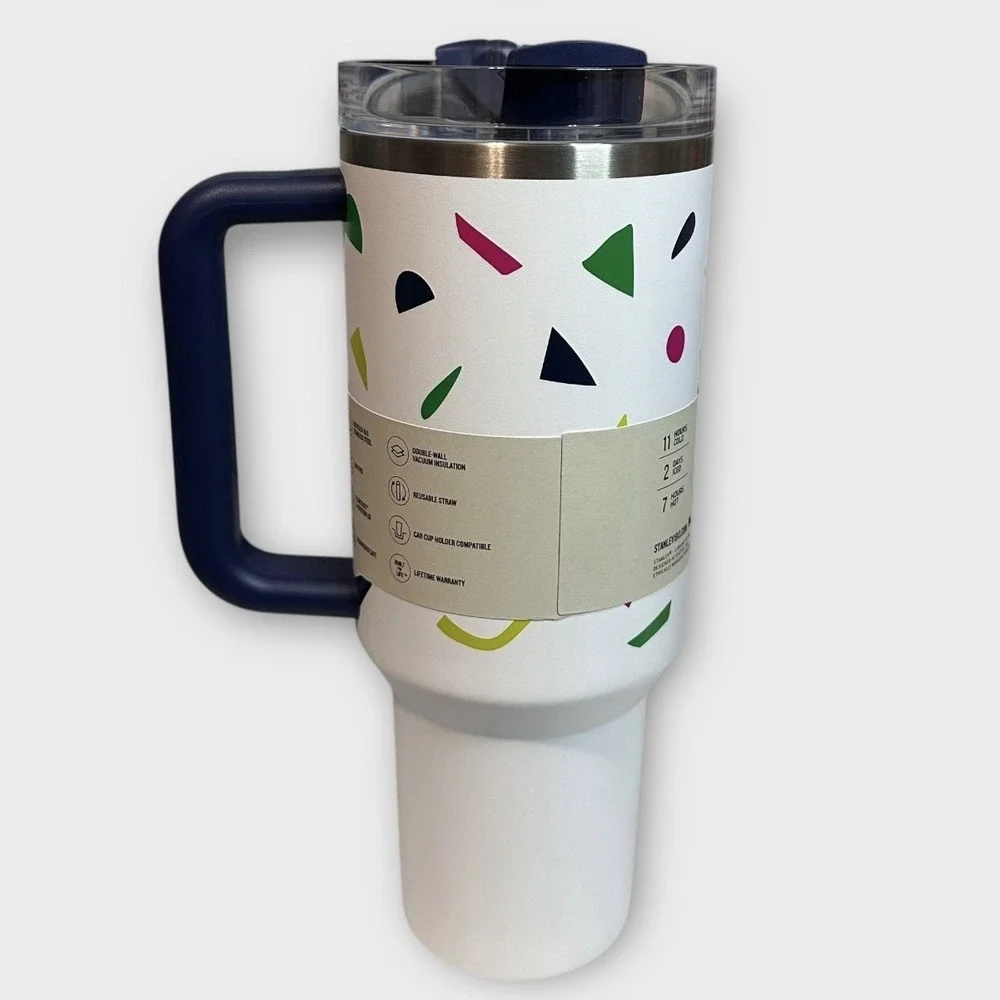 Stanley 40‎ oz Tumbler White Geo Shapes H2.0 FlowState Quencher Discontinued - Picture 2 of 9
